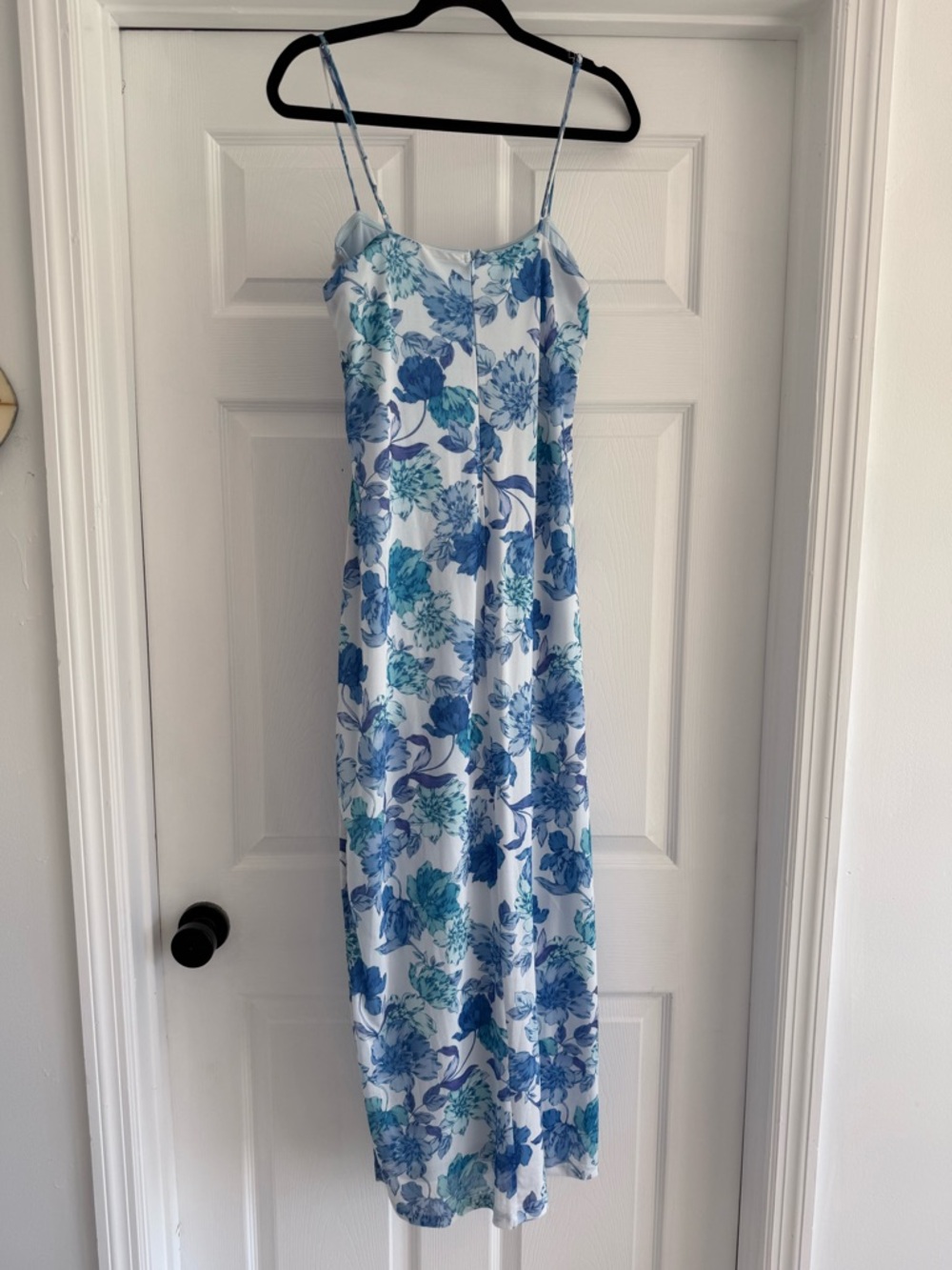 One and Only Collective Blue Floral Asymmetrical Ruffle Midi Dress High Slit M - Picture 4 of 6